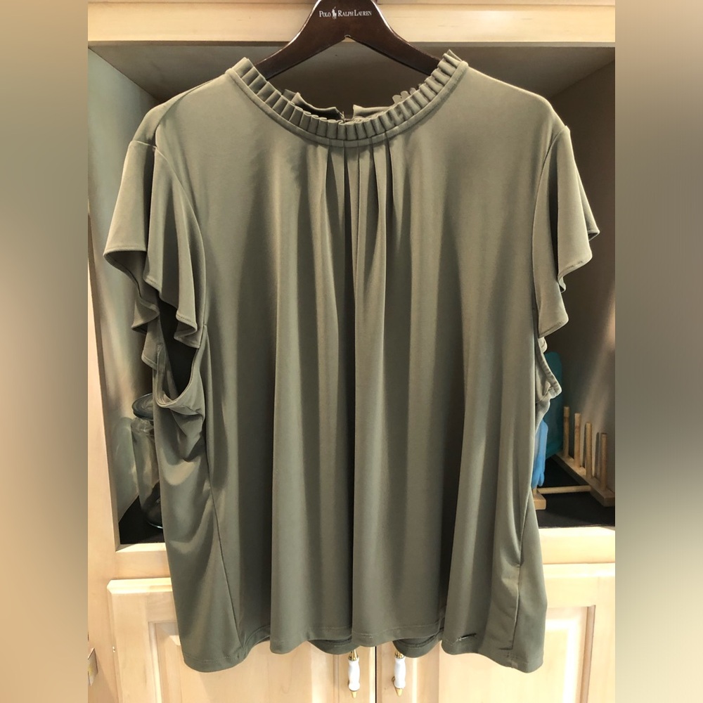 Calvin Klein Olive Green Ruffle Sleeve Blouse Sz. 3X